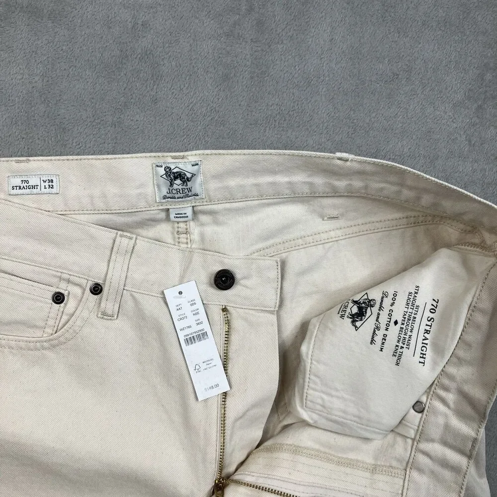 J Crew Jeans Men 38x32 Ivory 770 Straight Fit Natural Seeded Coastal Denim CR372